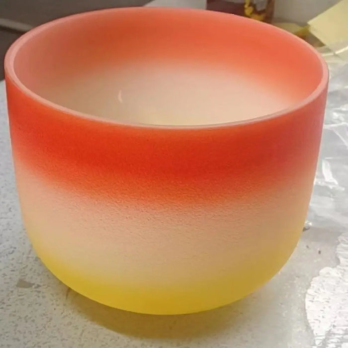 8 Inch Orange Yellow Abcdefg Chakra Frosted Quartz Crystal Singing Bowl With Mallet For Yoga Meditation Sound Healing