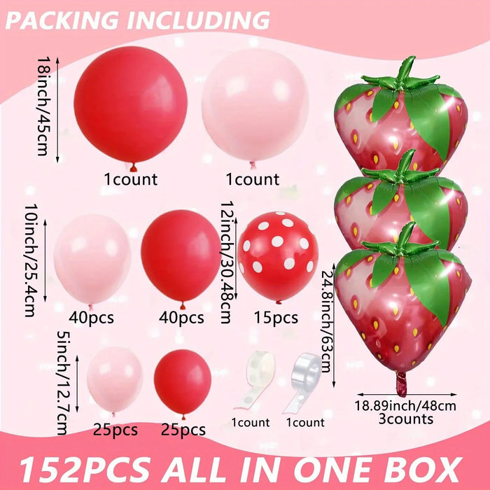 152Pcs Strawberry Balloon Garland Set Suitable For Birthday Wedding Anniversary Graduation Ceremony Indoor / Outdoor Decoration