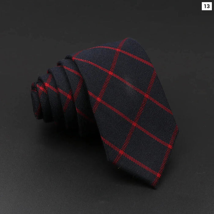 Handmade 6cm Skinny Ties For Men Striped Plaid Cotton Black