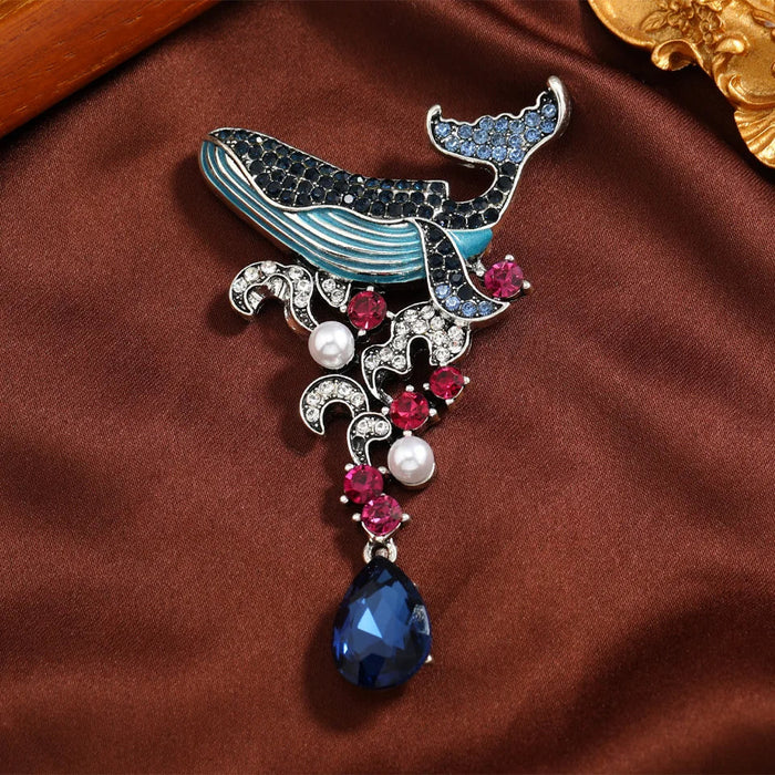 Blue Whale Tassel Lapel Pin For Women Fantasy Brooch