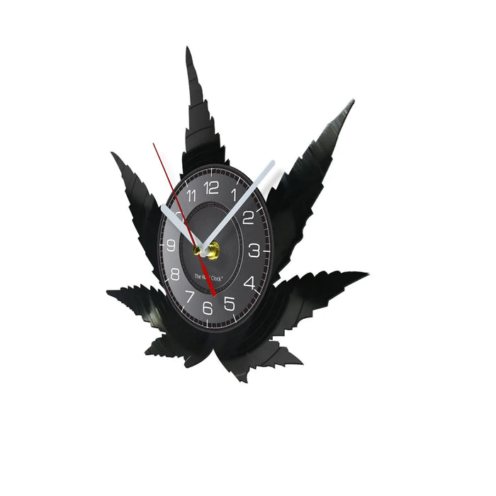 Retro Weed Leaf Vinyl Record Wall Clock