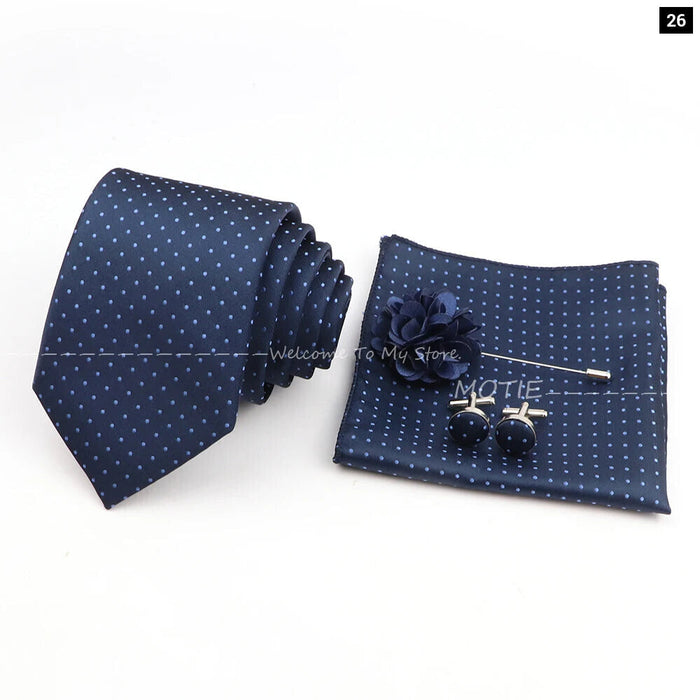 Blue Striped Tie Set For Weddings And Parties