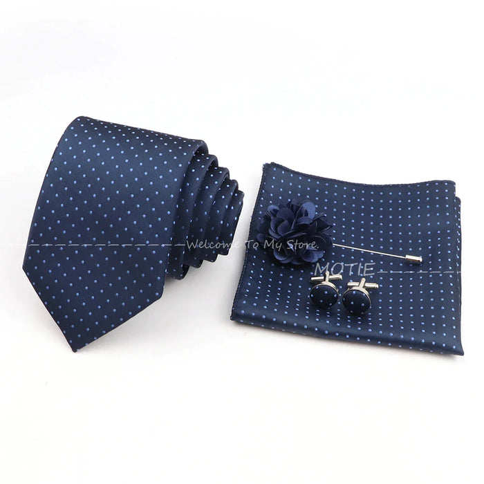 Blue Striped Tie Set For Weddings And Parties