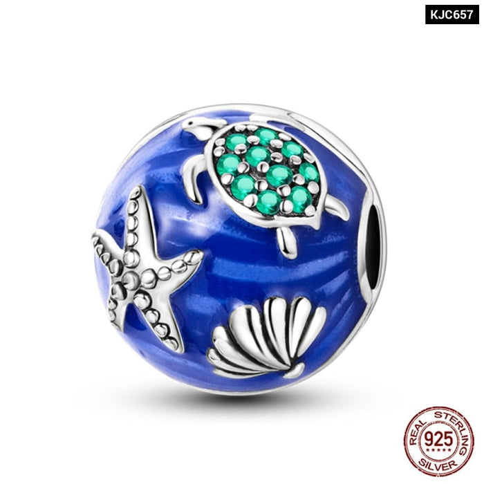 925 Sterling Silver Ocean Series Turtle Crab Mermaid Charms Beads Fit Original Pandora Bracelets Bangles Jewelrys