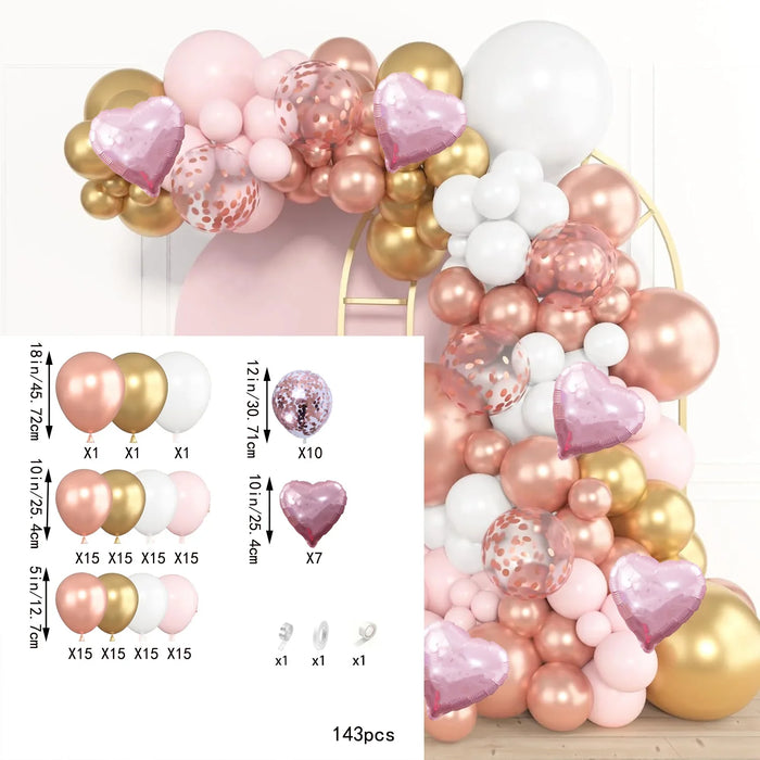 143Pcs Gold Pink White Latex Balloon Arch Garland Kit For Valentine'S Day Birthday Parties Graduations Prom Decorations