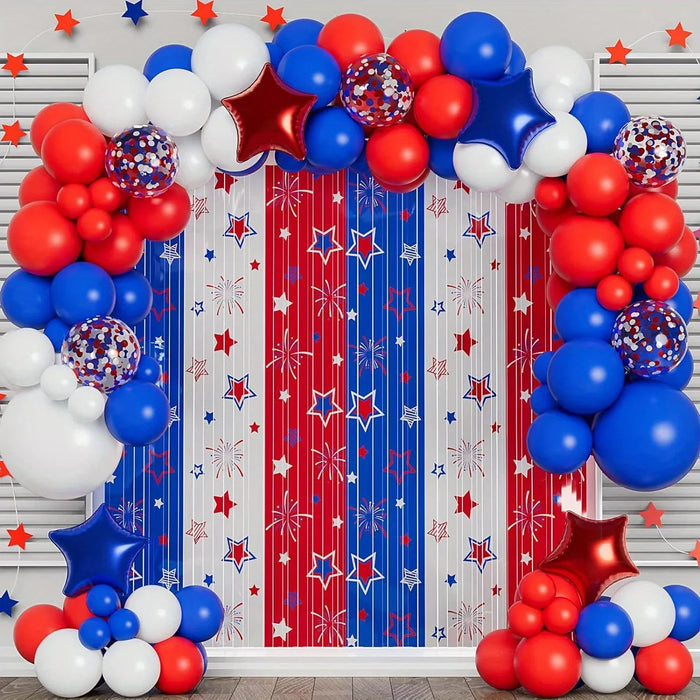 132Pcs Red Blue & White Balloon Kit With Red & Blue Star Foil Balloons For Birthday Parties Independence Day Party Supplies
