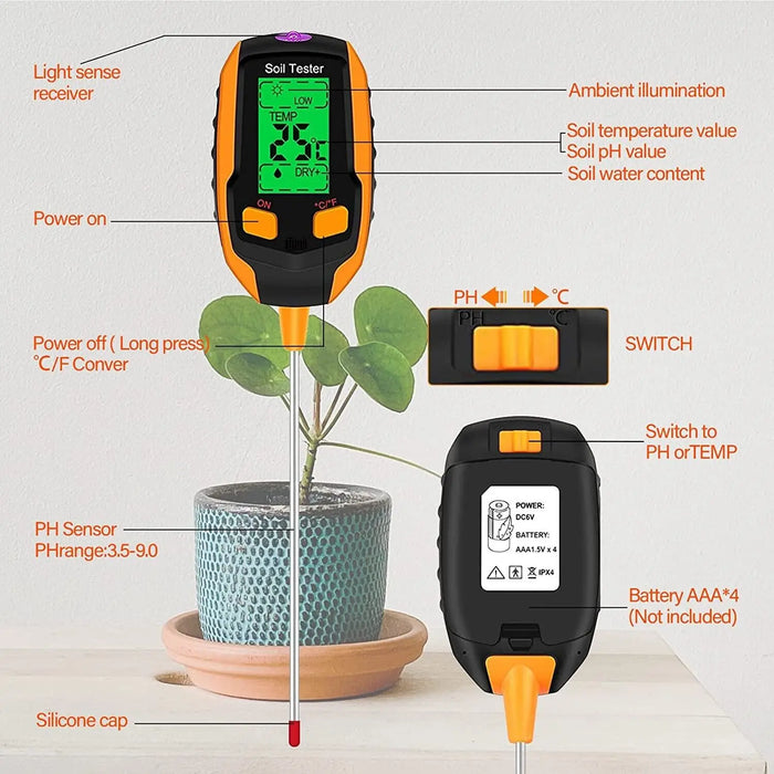 4 In 1 Digital Soil Moisture Meter For Plants