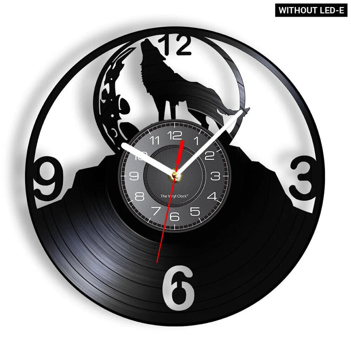 Wolf Howling Moon Vinyl Record Wall Clock