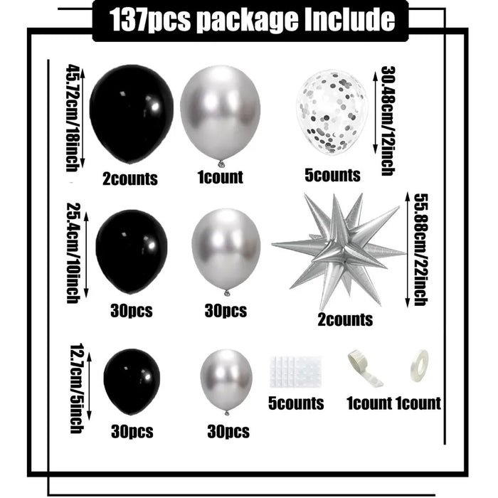 137Pcs Black And Silver Balloon Wreath Arch Set For Birthday Wedding Graduation Anniversary Graduation Party Decoration