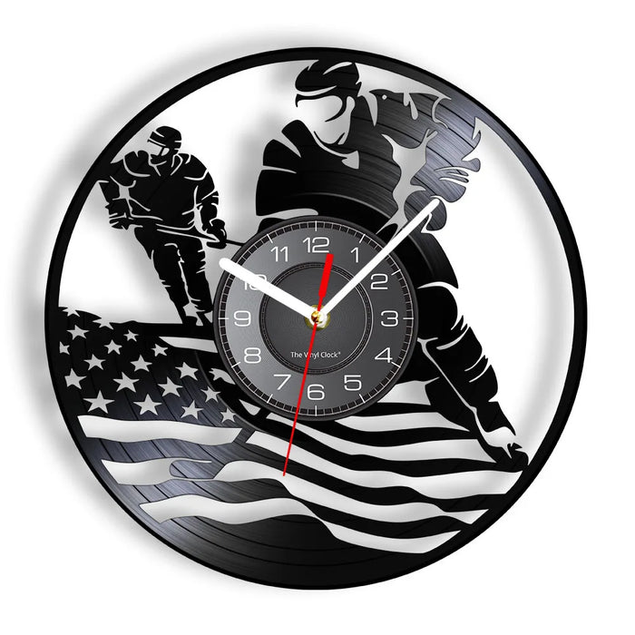 Usa Flag Hockey Vinyl Record Wall Clock