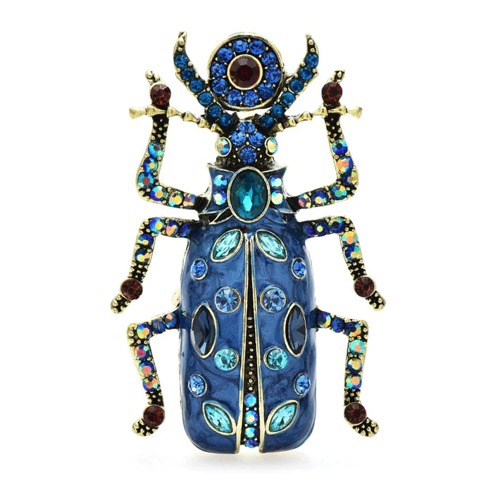 Enamel Beetle Brooch Rhinestone Insect Pin