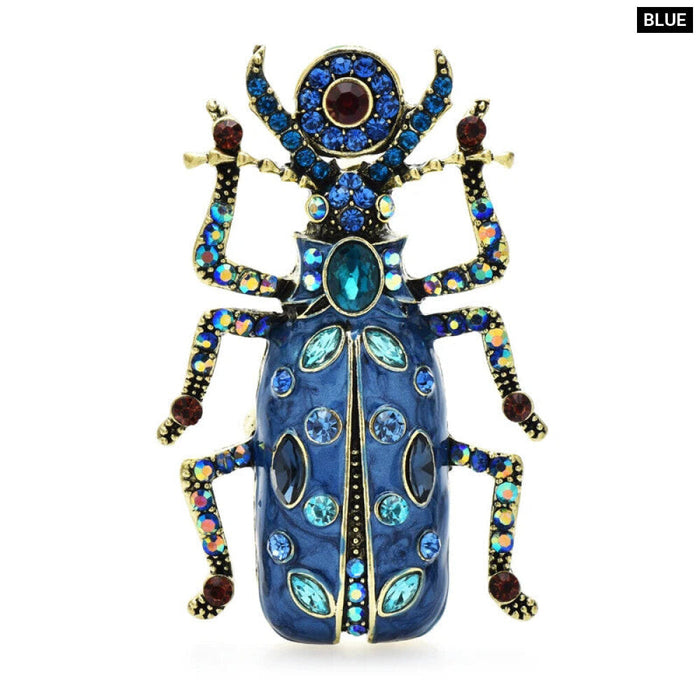 Enamel Beetle Brooch Rhinestone Insect Pin