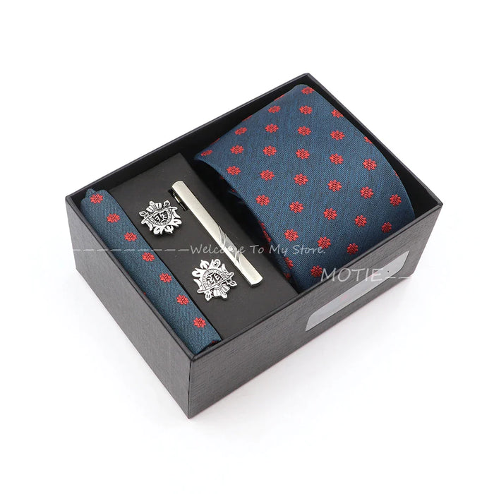 Tie Set Classic Polyester With Box Handkerchiefs Cufflinks Tie Clips For Group Parties Weddings And Suits Great Accessories And Gifts