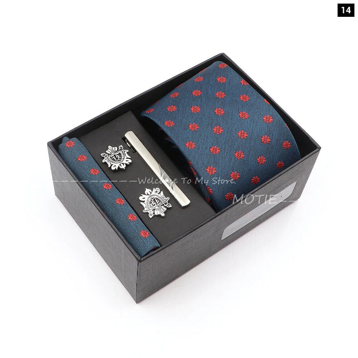 Tie Set Classic Polyester With Box Handkerchiefs Cufflinks Tie Clips For Group Parties Weddings And Suits Great Accessories And Gifts