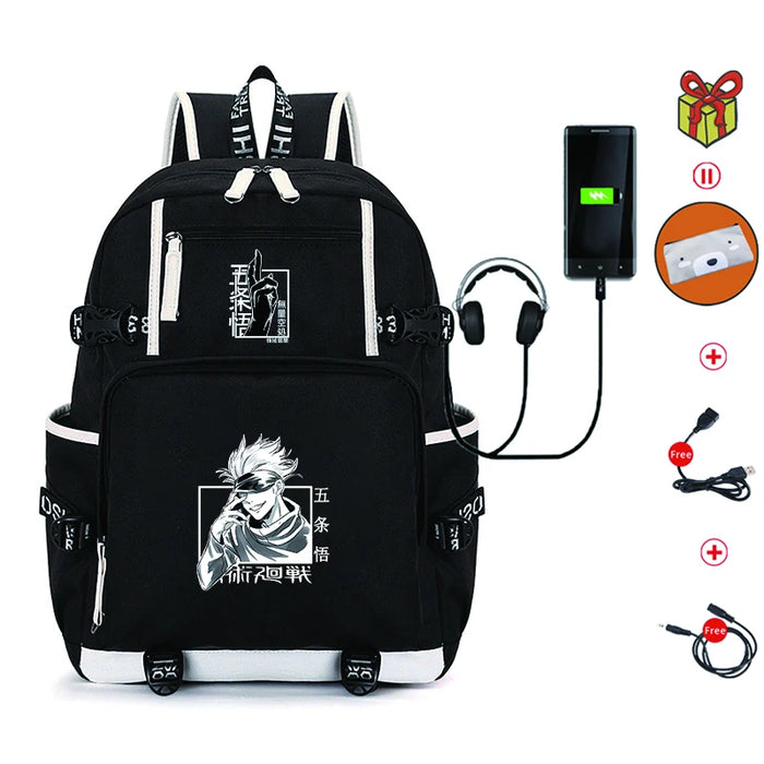 Unisex Anime Jujutsu Kaisen School Multifunction USB Charging Backpack