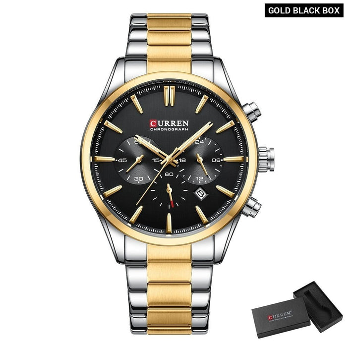 Multifunctional Watches Automatic Date Stainless Steel Straps Men's  Quartz Wristwatches for Men