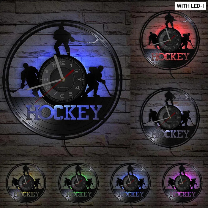 Hockey Player Silhouette Vinyl Record Wall Clock