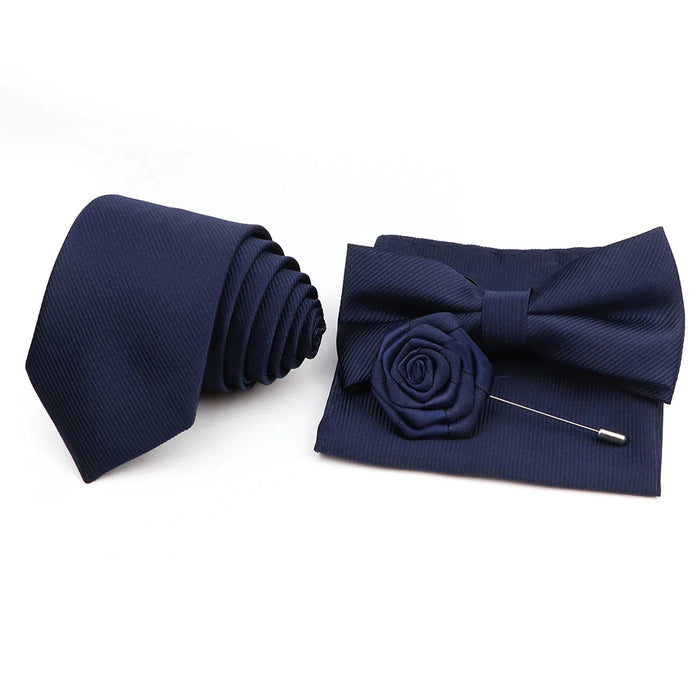 Tie Set Solid Colour Bowtie Handkerchief Brooch Cufflink For Business Weddings And Gifts