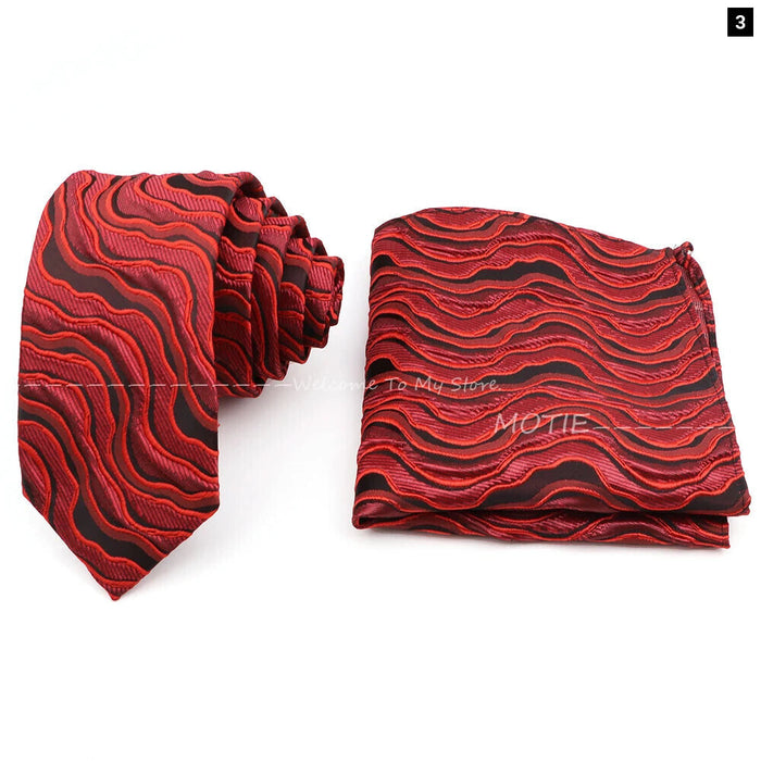 Black Red Mens Pocket Square Tie Set Luxury Paisley Stripe Hanky For Business And Wedding