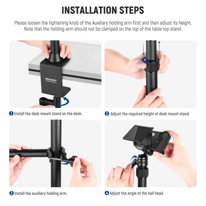 Adjustable Camera Desk Mount With Overhead C Clamp Ideal For Dslr Cameras Phones And Lights