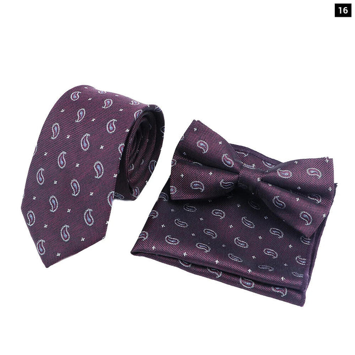 Classic Paisley Striped Necktie Set Mens Fashion Accessory