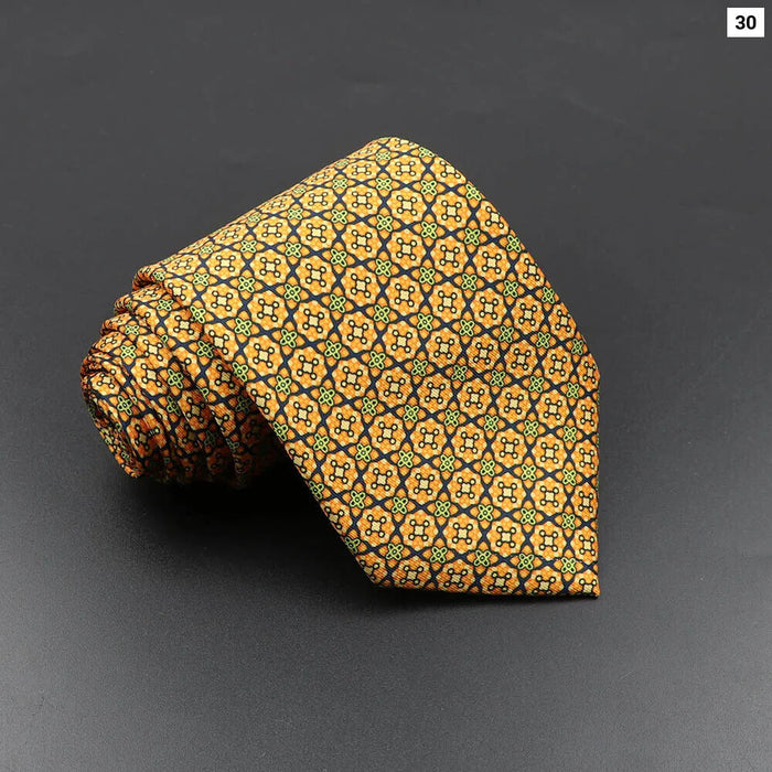 Silk Tie For Men 7.5Cm Soft Novelty Necktie In Blue Green And Orange Dot And Floral Design For Weddings And Business Gift Idea