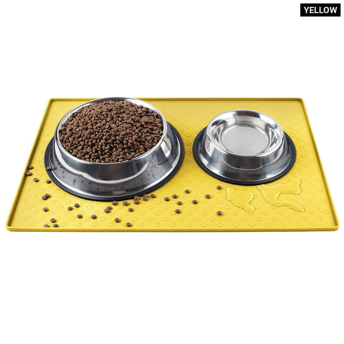 Silicone Pet Food Mat Non Slip Waterproof Raised Edges No Spill Bowl Tray