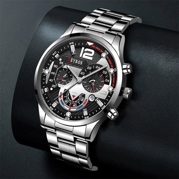 Fashion Mens Watches Luxury Stainless Steel Quartz Wristwatch Calendar Luminous Clock Men Business Casual Watch