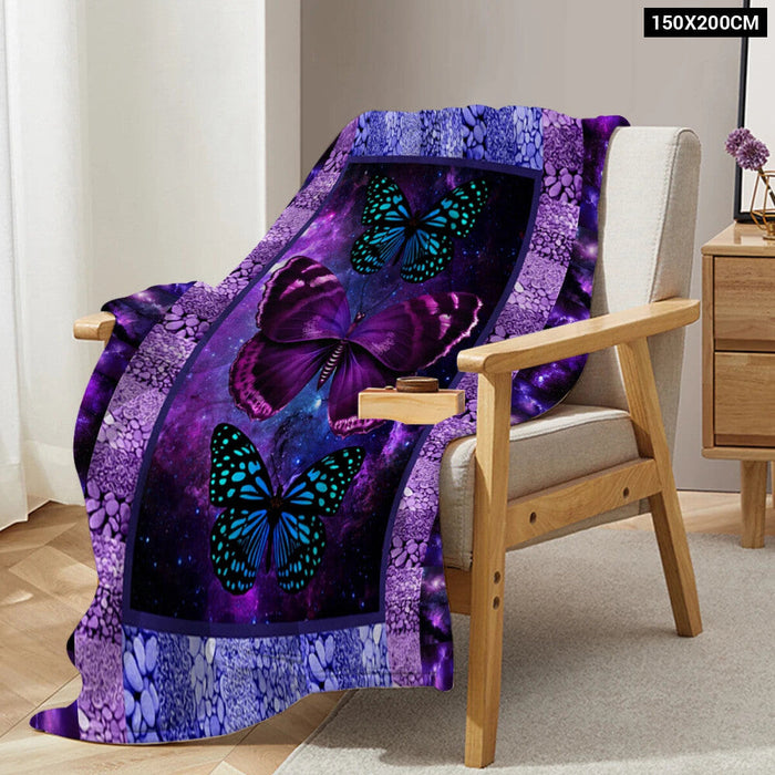 Purple And Blue Butterfly Throw Blanket For Kids And Adults