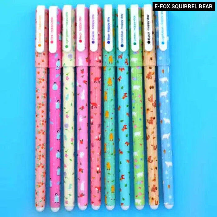 10 Piece Gel Pen Set Floral Animal Starry Designs 0.5Mm Tip