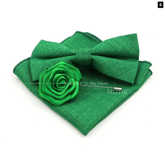 Classic Bowtie Set With Handkerchief Cufflink And Brooch