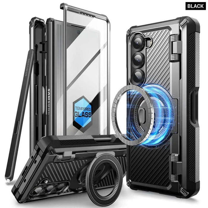 For Samsung Galaxy Z Fold 6 Mag Rugged Shockproof Phone Case With Built-In Screen Protector & S Pen Holder