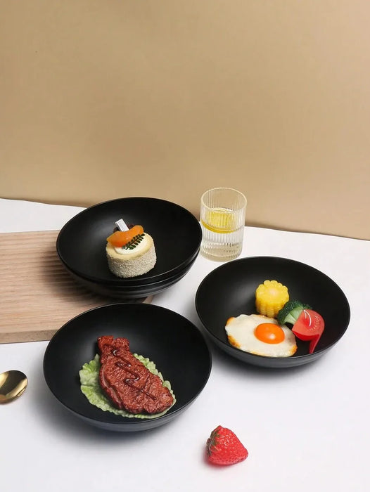 4 / 8 / 12 Piece Reusable Black Plastic Bowls Microwave & Dishwasher Safe