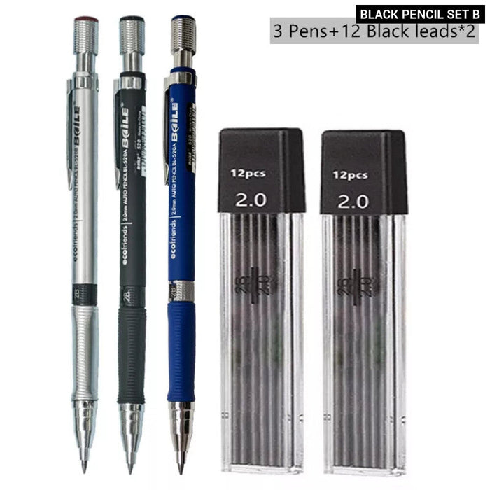 2.0Mm Mechanical Pencil Set With 2B Lead Refill For Writing Sketching And Drawing