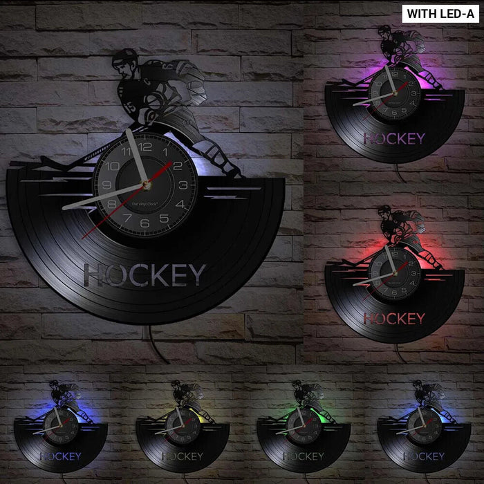 Hockey Player Silhouette Vinyl Record Wall Clock