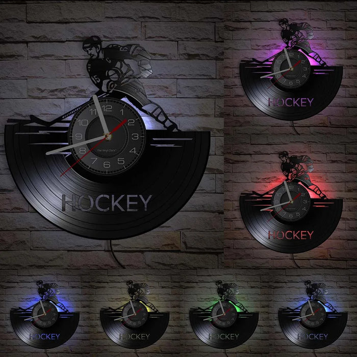 Hockey Player Silhouette Vinyl Record Wall Clock