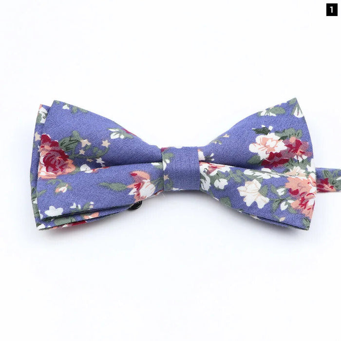 Colourful Floral Bow Ties Fashion Cotton Print For Mens Wedding And Business Suits