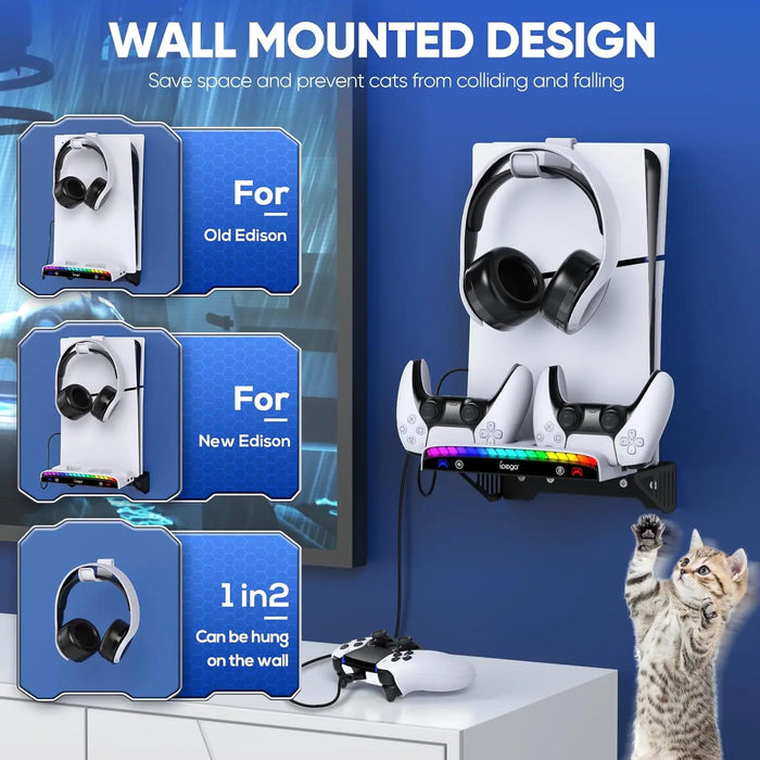 Ps5/Ps5 Slim Wall Mount Kit Dual Charging Station Headset Holder