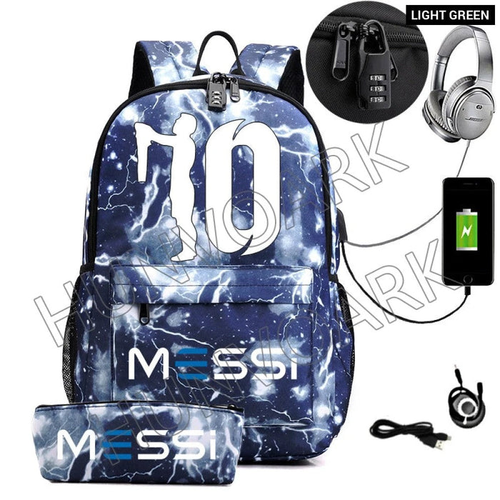 Unisex Messi Casual 15.6 Inch Laptop Back Light Anti Theft School Bag