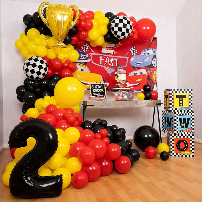 117Pcs All-In-One Car Balloon Garland And Arch Perfect For Lightning Mcqueen Racing Themed Birthday Parties And Themed Events