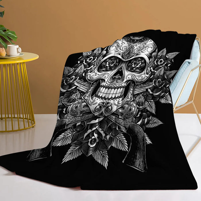 Soft Rose Eyed Skull Throw Blanket Plush For Sofa Couch