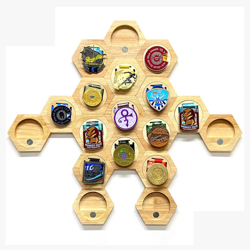 Wooden Hexagon Medal Display Rack