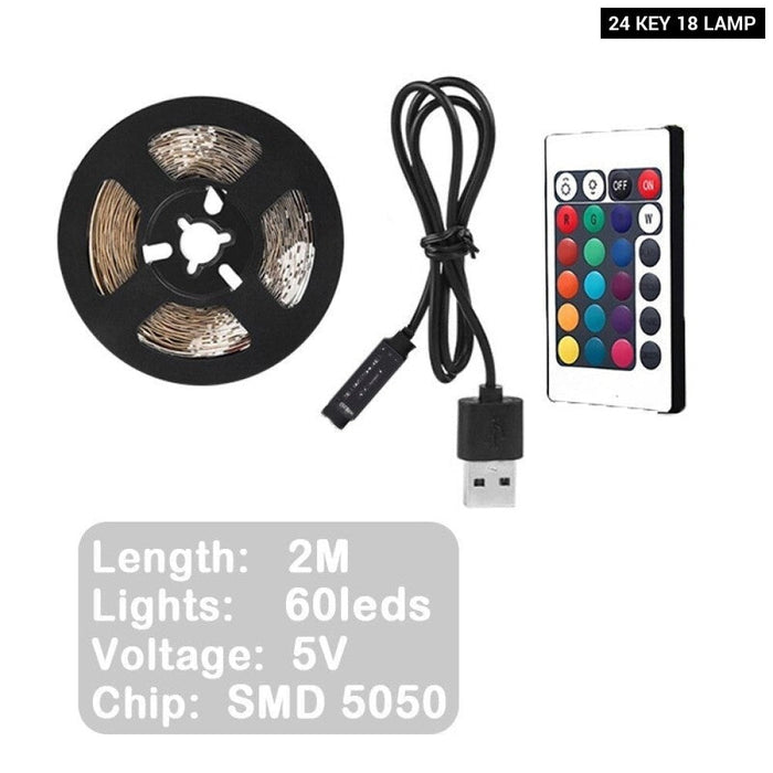 2m USB LED Lights Strip Tape LED 2835 24 Key IR Remote Control for Kitchen Closet Bedroom PC TV Backlight Home Lighting