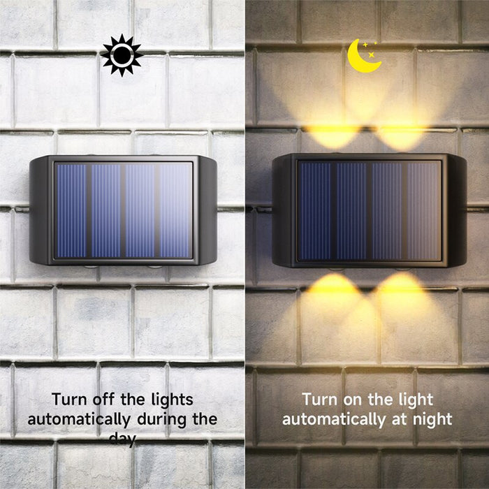 Solar Wall Lamp Outdoor 4LED Warm Light Waterproof Up And Down Luminous Lighting Balcony Yard Garden Decoration Lights