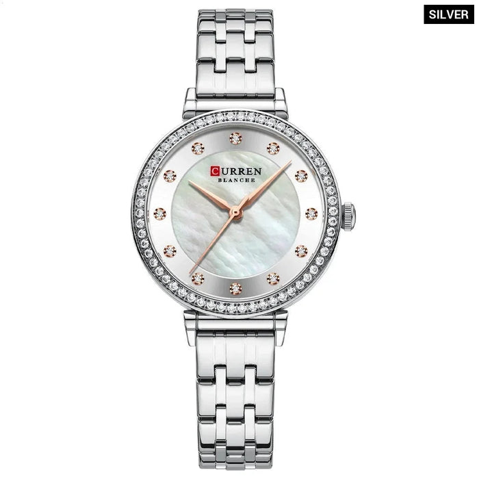 Elegant Stainless Steel Thin Quartz Charming Wristwatches With Shell Dial For Women