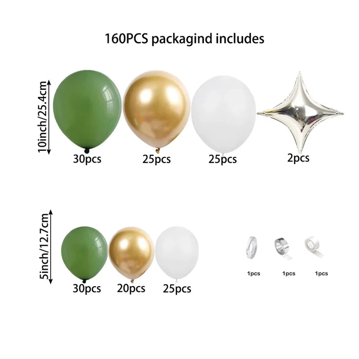 160Pcs Sage Green White Sand Gold Balloon Arch Kit Suitable For Baby Showers Birthdays Engagements Wedding Party Decorations