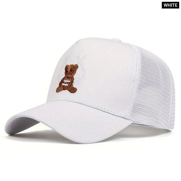 Smiling Bear Embroidered Baseball Cap / Hat For Outdoor Wear