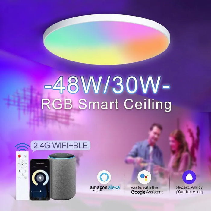 Smart Ceiling Lamps 220V 30W 48W Rgb Cct Led Lights Wifi Voice Control