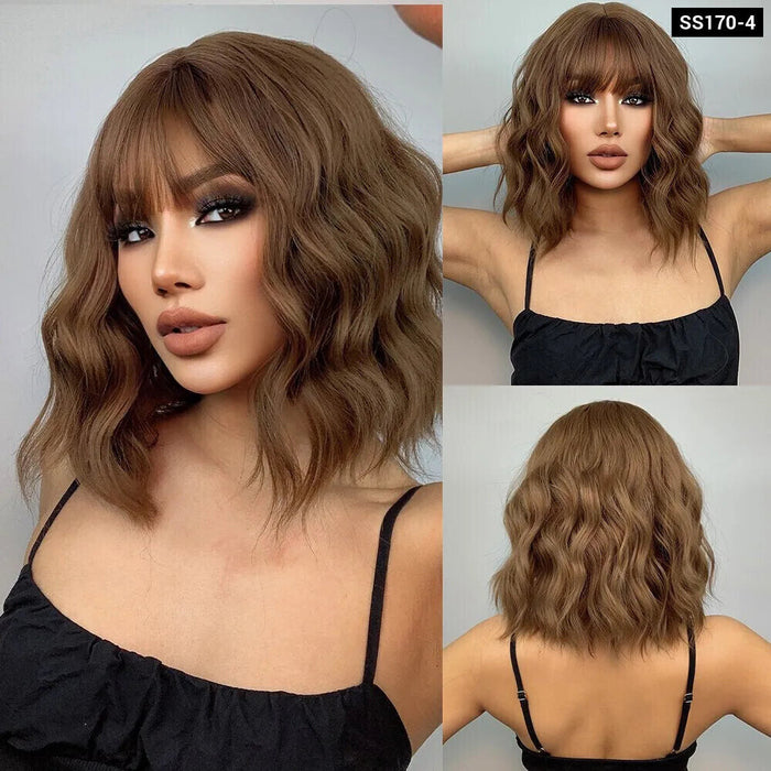 Grey Wavy Bob Wig With Bangs