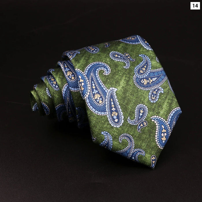 Mens Silk Tie 7.5Cm Blue Paisley Floral For Weddings And Work